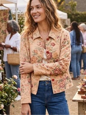 Coldwater Creek | Cottage Core Floral Linen Blend Blazer